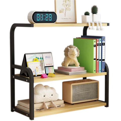 Numjeg Desktop Wood Bookshelf 3-Tier Rack Black Metal Frame Supplies Open Storage Shelf Big Bookcase Organizer Shelf for Top of Desk and Dresser