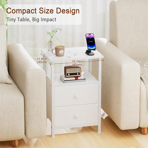LOAKEKEL Bedside Table, Side Tables Set of 2 with 2 Fabric Drawers
