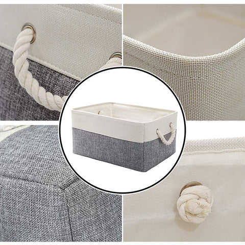 CREADARD Small Storage Box with Cotton Handles, Fabric Foldable Linen Canvas Wardrobe Storage Baskets for Living Room, Laundry Room