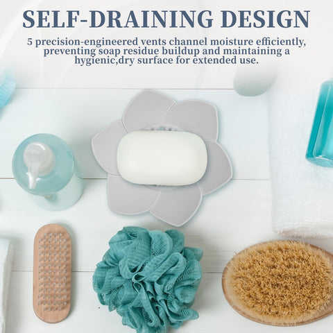 2 Pcs Lotus Shape Shower Steamer Tray, Silicone Soap Holder Non-Slip, Flower Shape Draining Soap Dishes with Drainage for Shower Non-Slip Holders