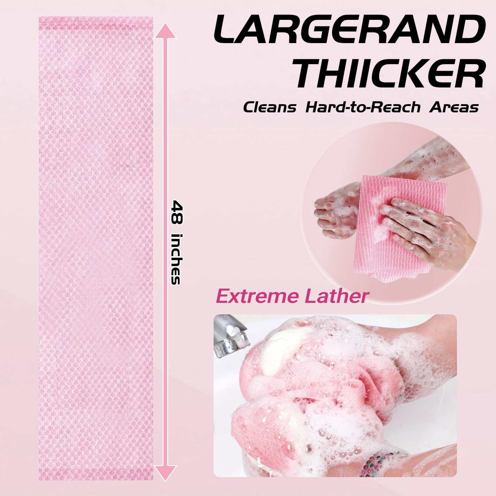 Exfoliating Shower Towel 48", Premium Scrub Wash Cloth for Body Face, Shower Towel for Smooth Skin