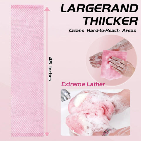 Exfoliating Shower Towel 48", Premium Scrub Wash Cloth for Body Face, Shower Towel for Smooth Skin