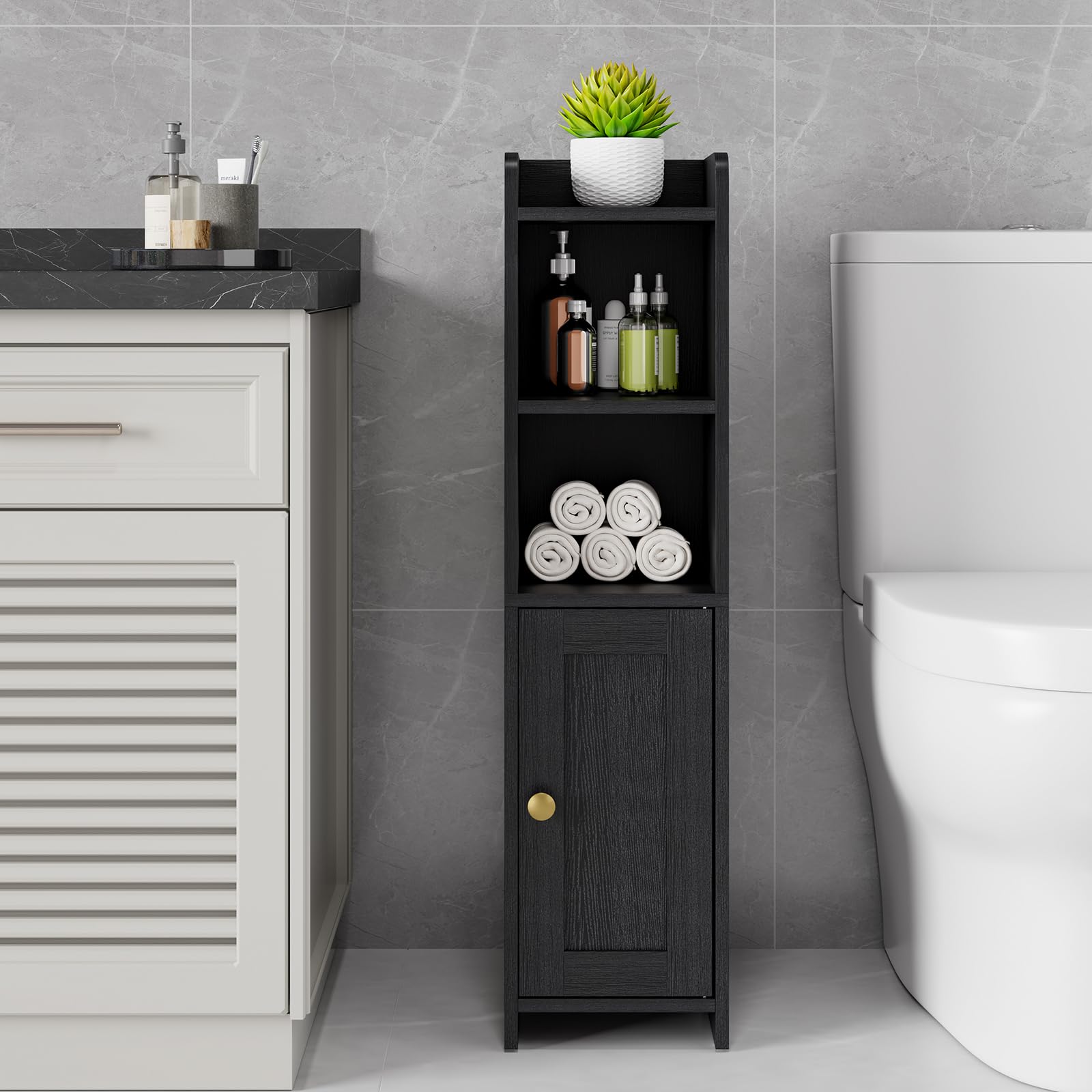 Lomojo Small Bathroom Storage Cabinet Corner, 20x20x78cm, Black