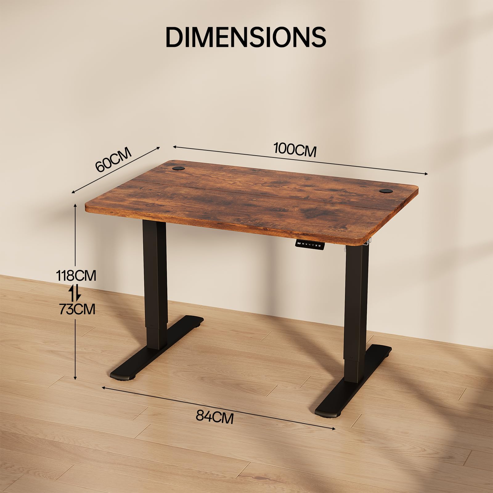 Homall Electric Height Adjustable Desk, Adjustable Height Office Desk with USB Ports, 100x60cm, Home Office with Splice Board, Rustic Brown