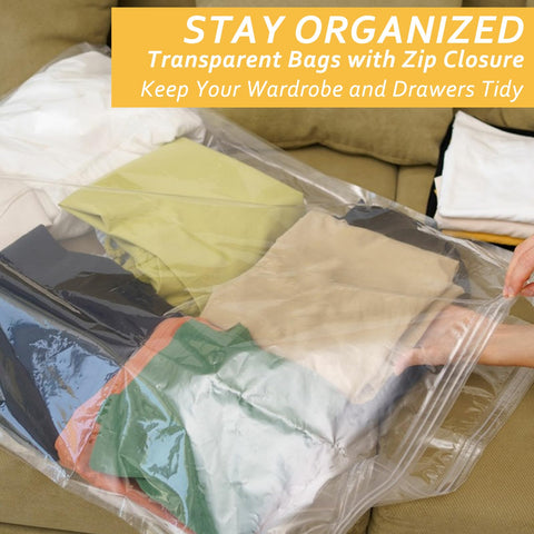 60x80cm Reusable Ziplock Bags for Clothes,20 Pack Large Plastic Hospital Travel Clothes Storage Bags Clear Seal Bag Waterproof Luggage Organiser for