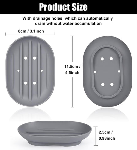 2-Pack Silicone Soap Dish Holder -Flexible Soap Box Self-Draining, Anti-Slip Soap Tray for Shower, Bathroom & Kitchen Countertop or Shelf