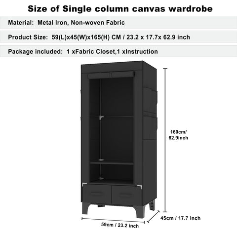 OPPAIYA Canvas Wardrobe, Temporary Wardrobe With Hanging Rails, 2 Shelves, 8 Side Bags & 2 drawer