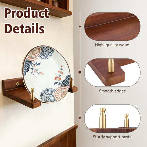 2 Piece Wooden Plate Hanger for the Wall, Decorative Wall Plate Holder, Wood Platter Hanger Shelf for Displaying 6-16 Inch Dish Bowls Picture Frames