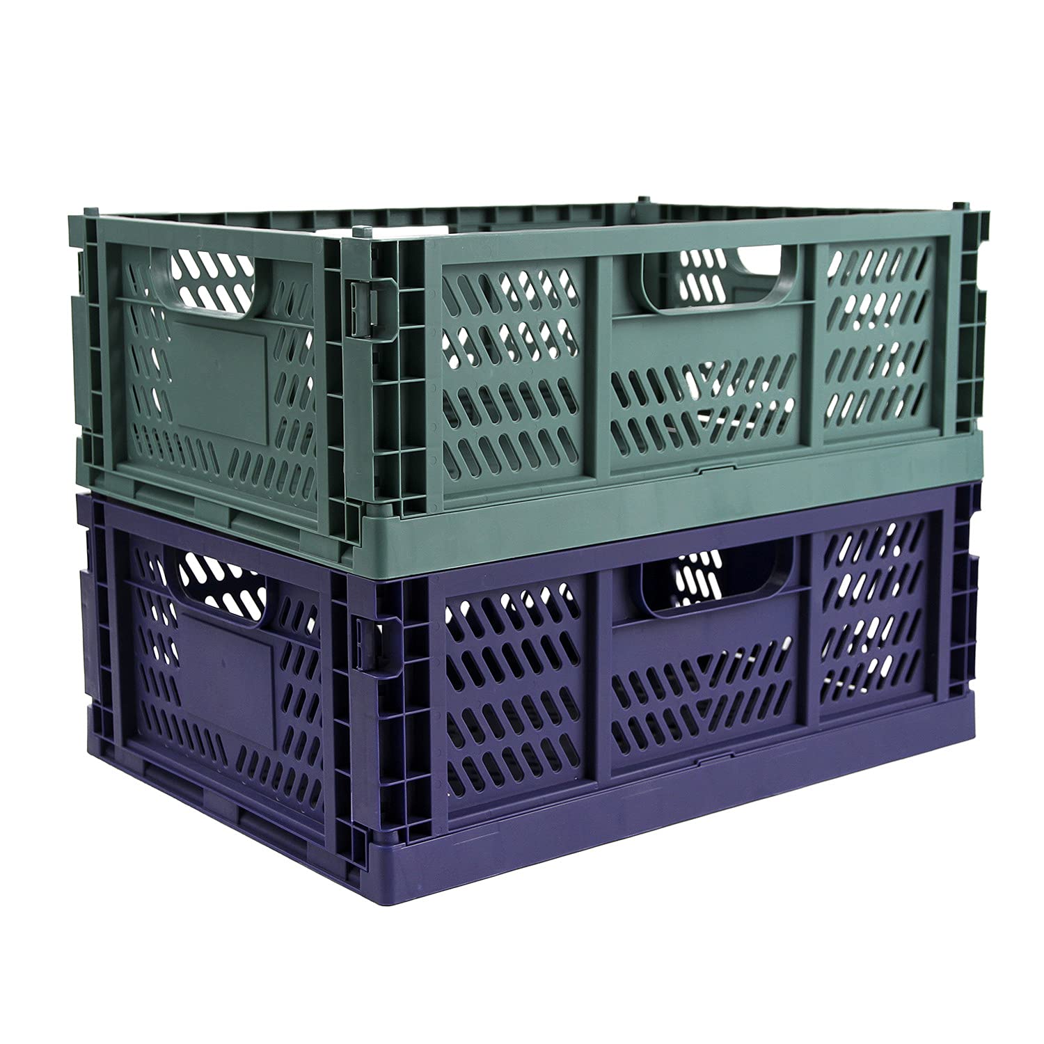 Spesh 2 Pcs Collapsible Storage Boxes Stackable Storage Baskets Folding Plastic Crates Foldable Crate Bins with Handles for Desk,Shelf,Cupboard