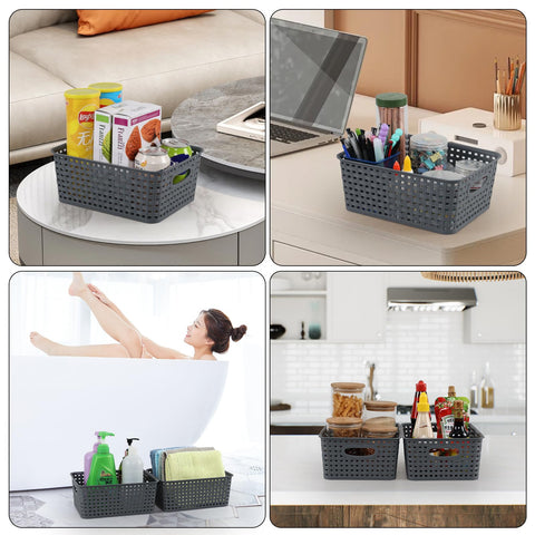 Jnktka Set of 6 Plastic Kitchen Cupboard Storage Baskets with Lids, Gray