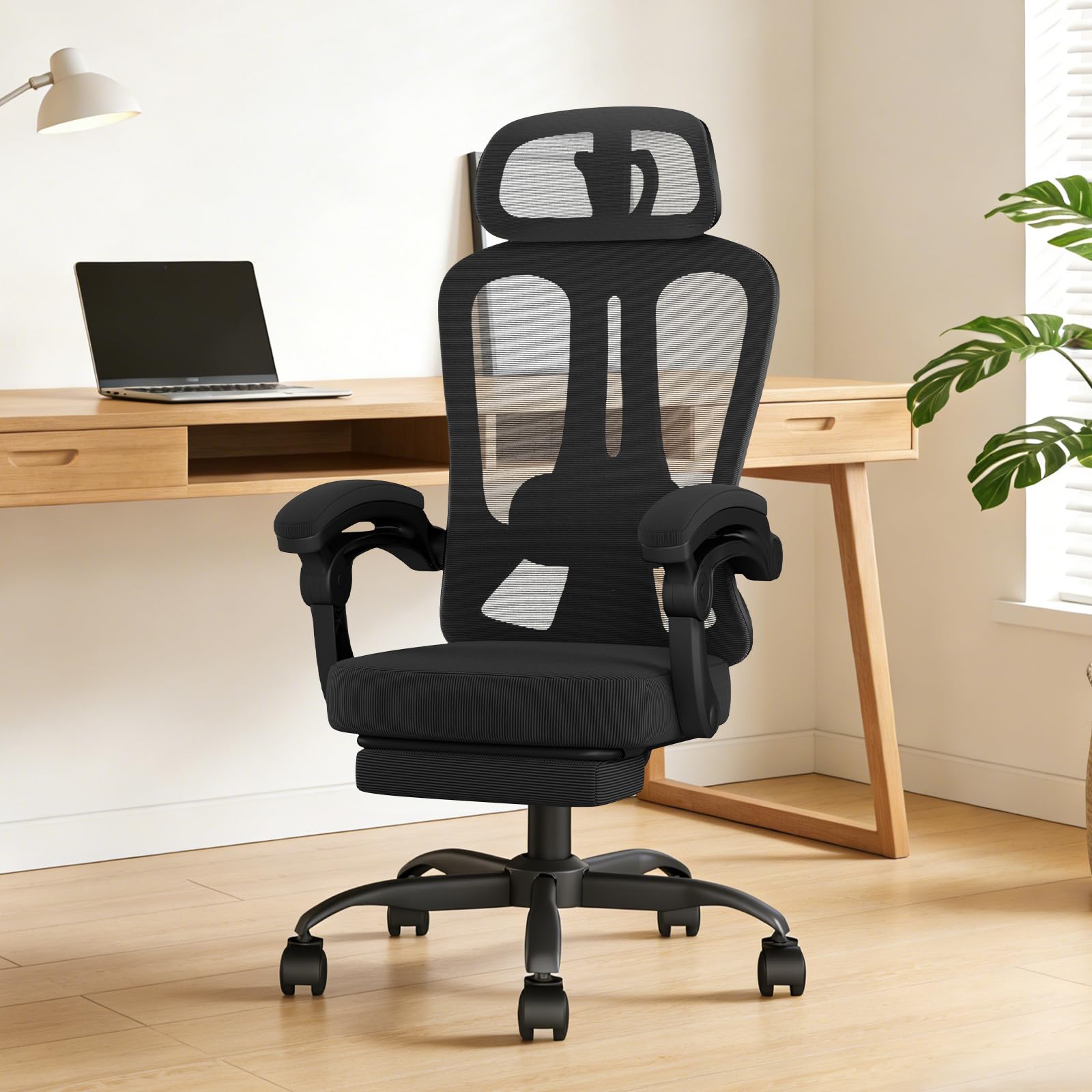 WUPY Mesh Office Chair with Footrest & Headrest, Ergonomic Computer Chair