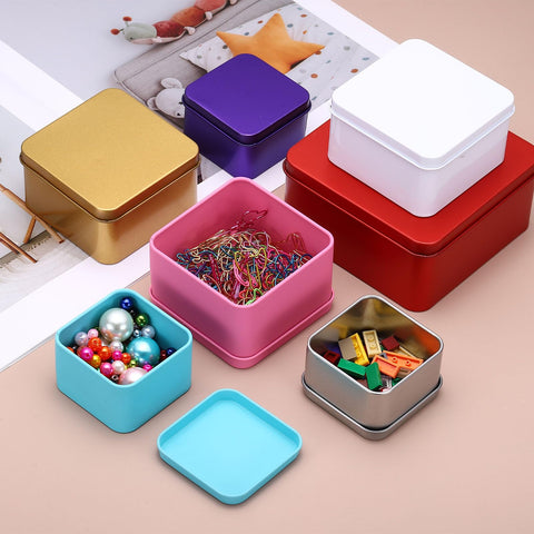 sourcing map 2Pcs Metal Tin Box, 3.1x1.8 Square Empty Tinplate Containers with Lid Portable Storage Box Candy Jars for Valentine's Day