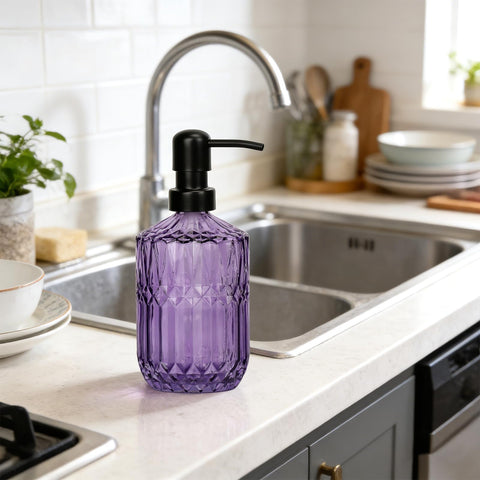 2 Pcs Glass Soap Dispenser with Pump,13.5 Oz/400 ml Washing up Liquid Dispenser, BPA Free Refillable Non-slip Pump Bottle for Shampoo,Shower Gel in