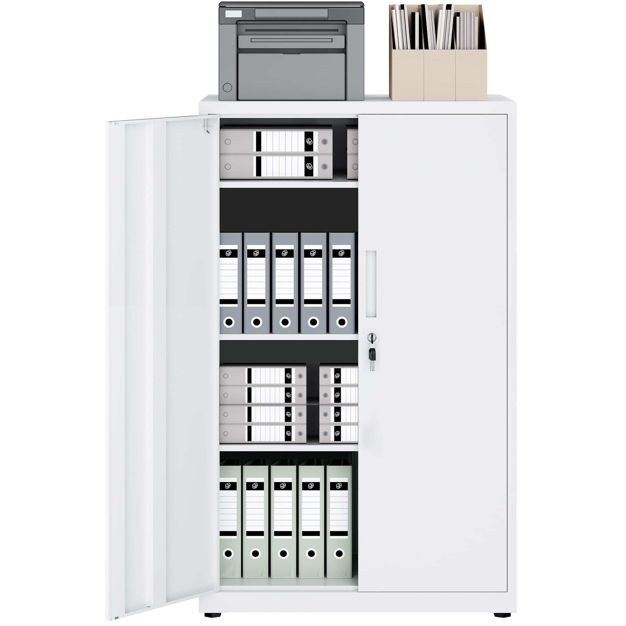 LAND·VOI 4-Tier Lockable Tall Storage Cabinet, Adjustable Shelves Double Door Cupboard 40×80×131.5cm White