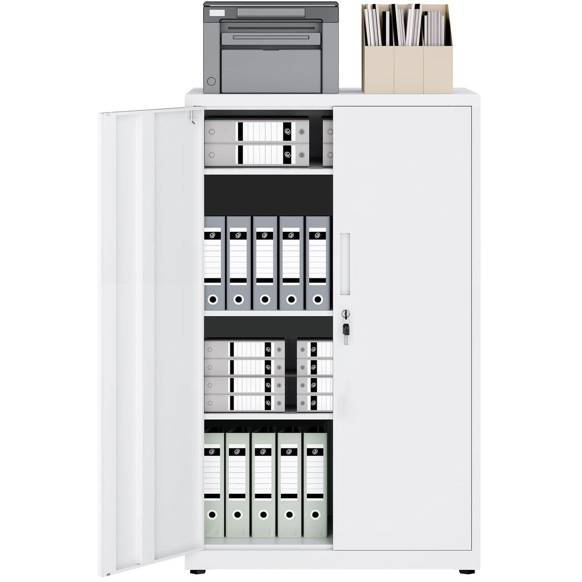 LAND·VOI 4-Tier Lockable Tall Storage Cabinet, Adjustable Shelves Double Door Cupboard 40×80×131.5cm White
