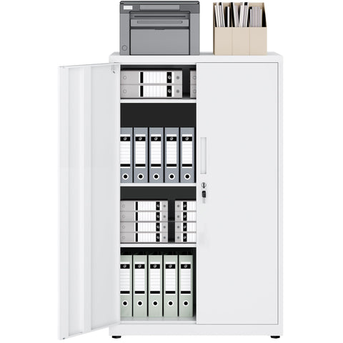 LAND·VOI 4-Tier Lockable Tall Storage Cabinet, Adjustable Shelves Double Door Cupboard 40×80×131.5cm White