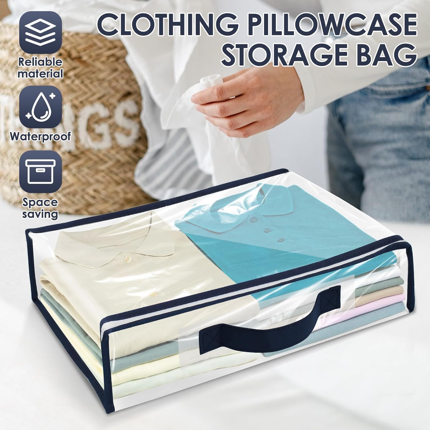 Alongen 6 Pcs Clear Storage Bag Organizer With Reinforced Handle for Clothes, Blankets, Sweaters, Bed Sheets, Quilts, Pillows