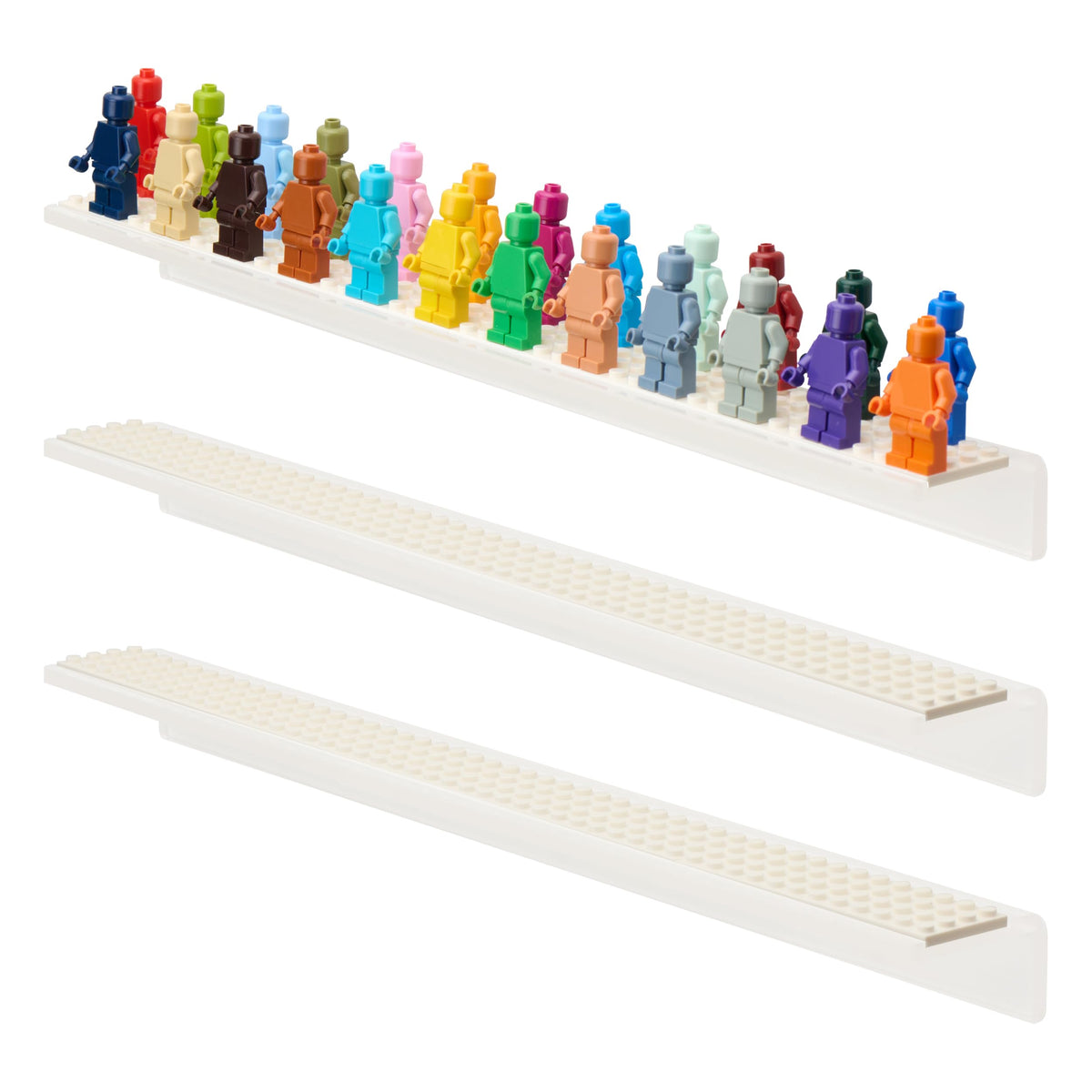 Tapeera 3-Pack Minifigure Display Shelves Compatible with LEGO, Acrylic Floating Shelf with Baseplate Studs