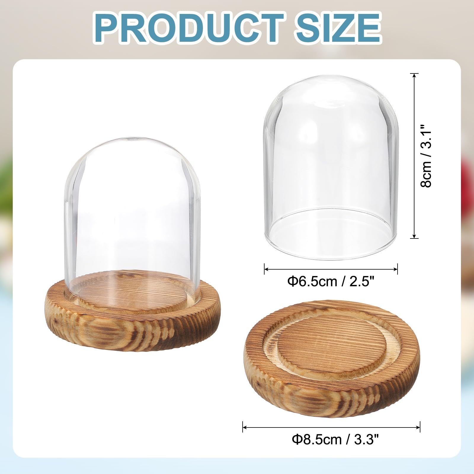 sourcing map Glass Cloche Display Dome, 3.1" x 2.5" Glass Dome Display Case Wood Base Tabletop Jar Case Decorative Bell Jar for Plant Home Decor