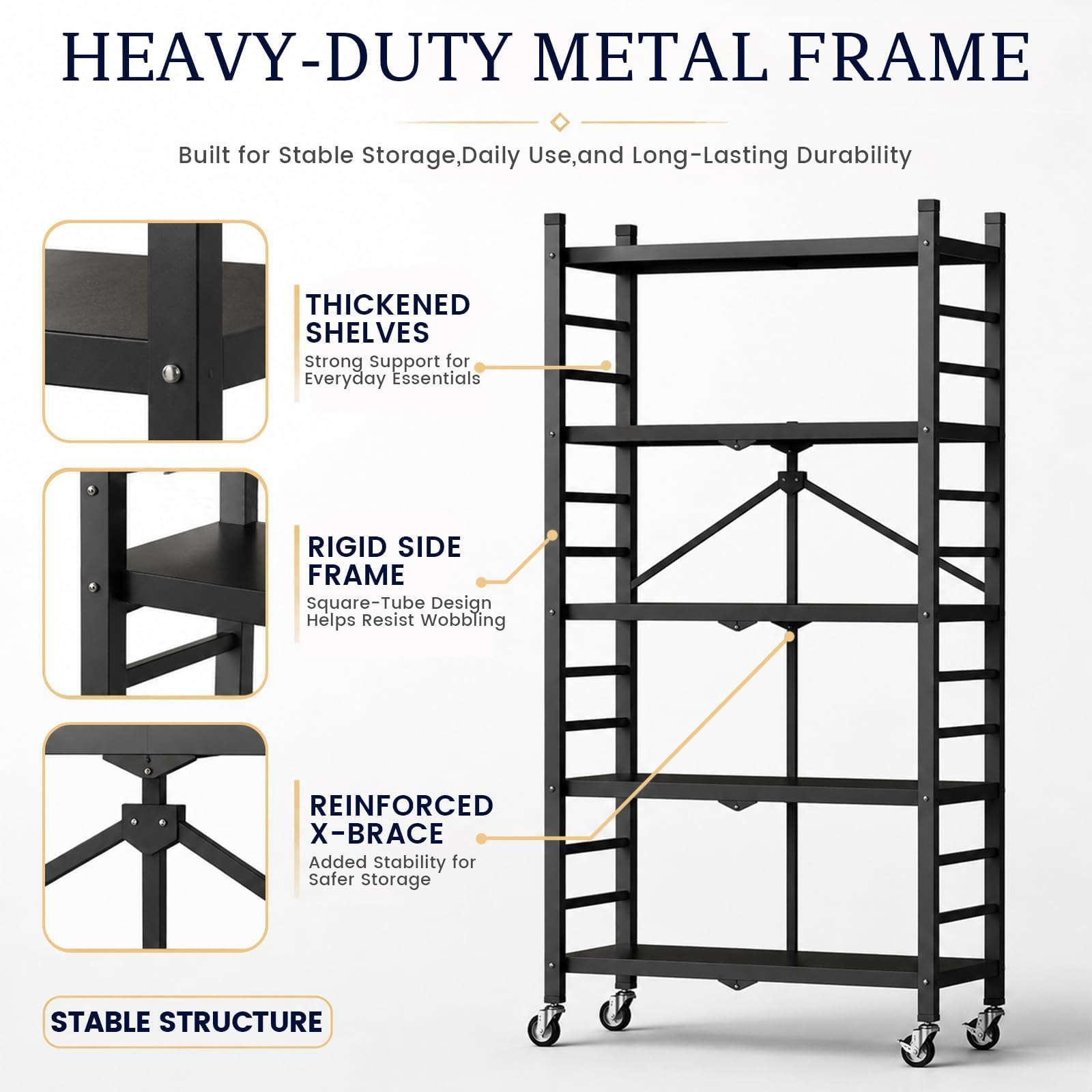 WUDLEP 5-Tier Heavy Duty Storage Shelves with Wheels, 156cm Hx71cm Wx34cm D
