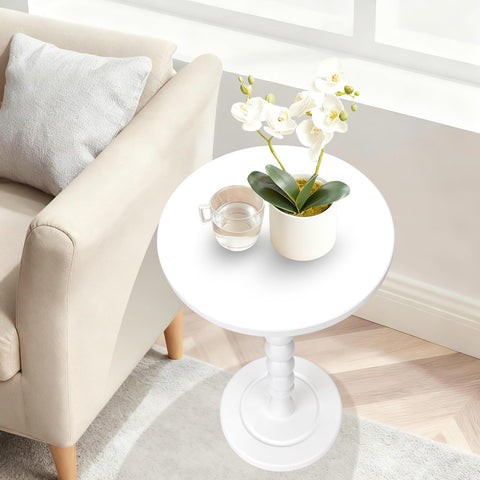 Lampaggio Round Side Table for Small Spaces, Drink Table with Oak Wood Pedestal, Modern End Table Nightstand for Living Room, Bedroom, Office