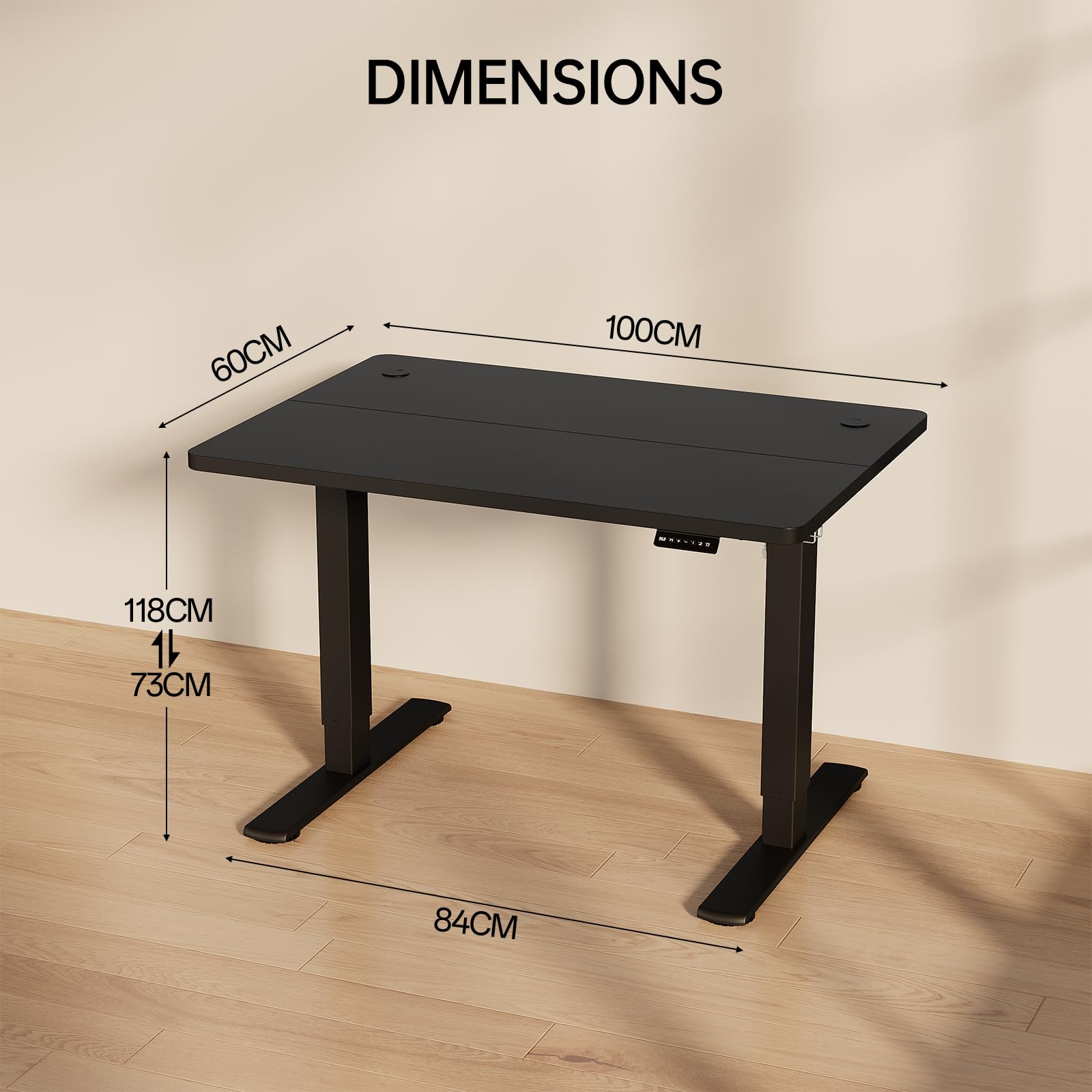 Homall Electric Height Adjustable Desk, Adjustable Height Office Desk with USB Ports, 100x60cm, Home Office with Splice Board, Black