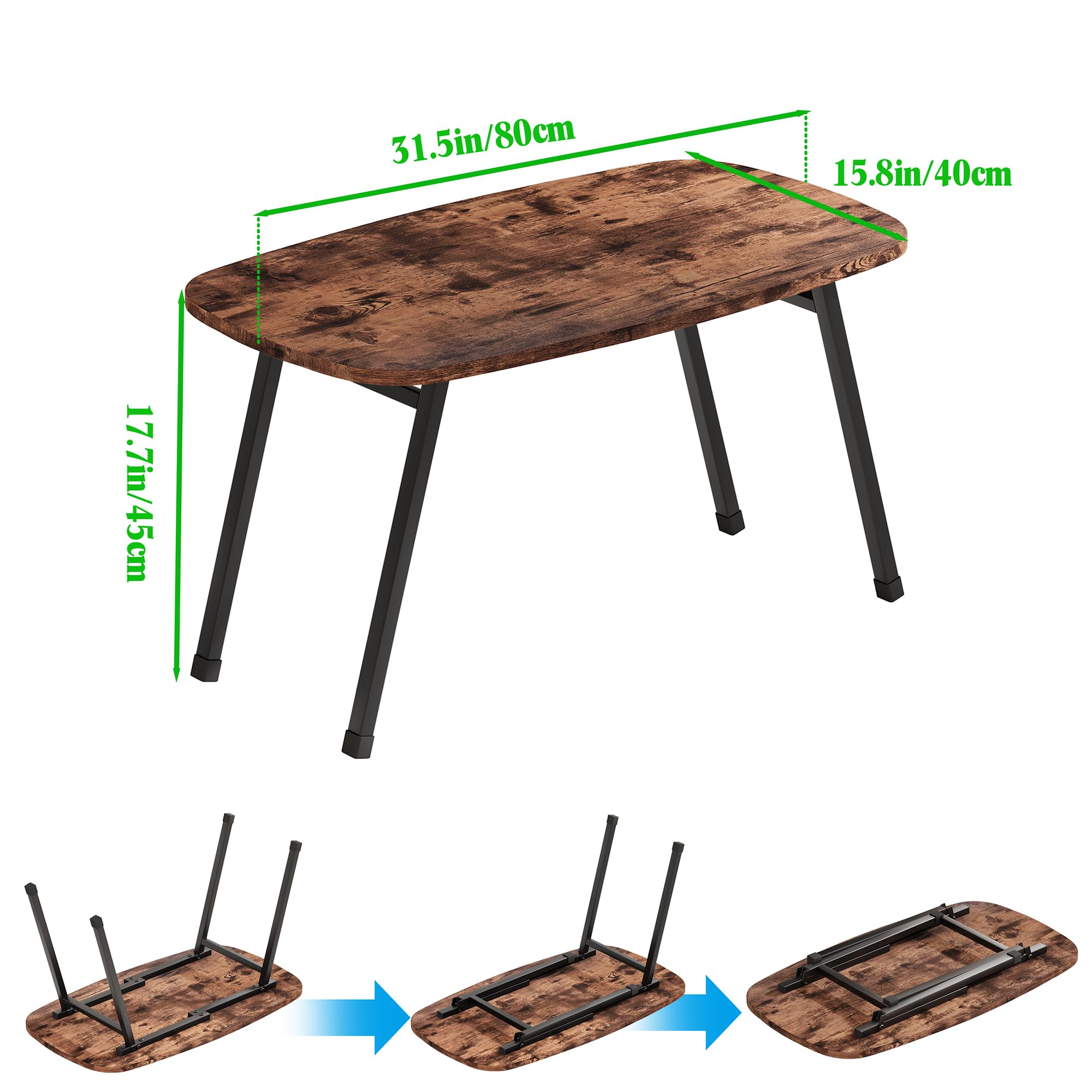 VECOCHO Oval CoffeeTable,Small Folding Coffee Tables For Living Room,Brown