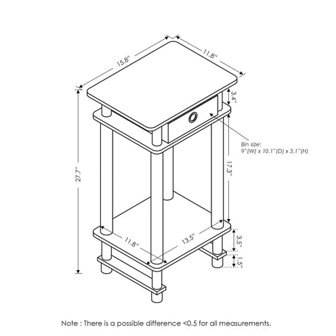 Furinno TURN-N-TUBE Side Table Set of 2, 3-Tier End Table with Storage Bin, Open Shelf Night Stand, Bedside Table, for Living Room, Bedroom