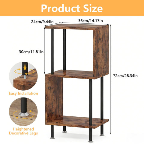 Caossuixin 3-Tier Wooden Side Table,S-Shaped Sofa Side Table,36 * 24 * 72cm
