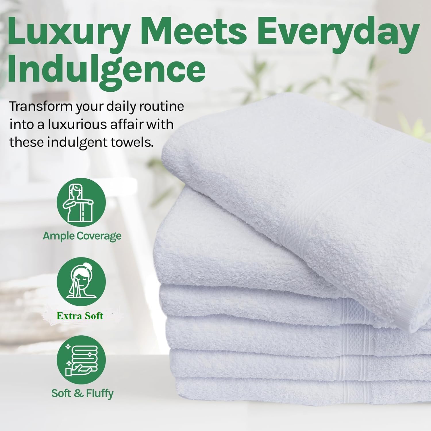 Towels N More 15X25 Hand Towels - 24 Pack White Soft 100% Cotton Ring Spun Loops - Highly Absorbent and Quick Drying Premium Fluffy and Plush Linen