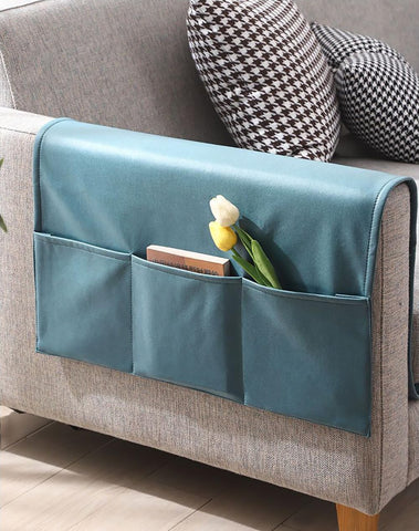 Sofa Chair Armrest Organizer Hanging Storage Bag - Waterproof Armchair Cover Caddy With Tidy Holder Pouch for Tablet, Phone, Glasses, Book, Magazine