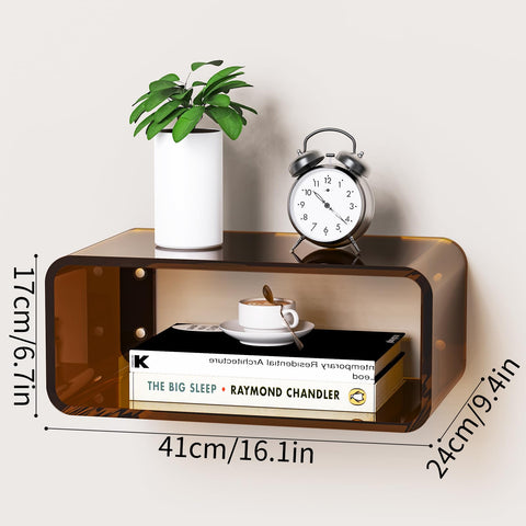 Dewrhiixe Acrylic Floating Bedside Table, Wall Mounted Nightstand Bedside Shelf (Dark Brown, 41×24×17 cm)