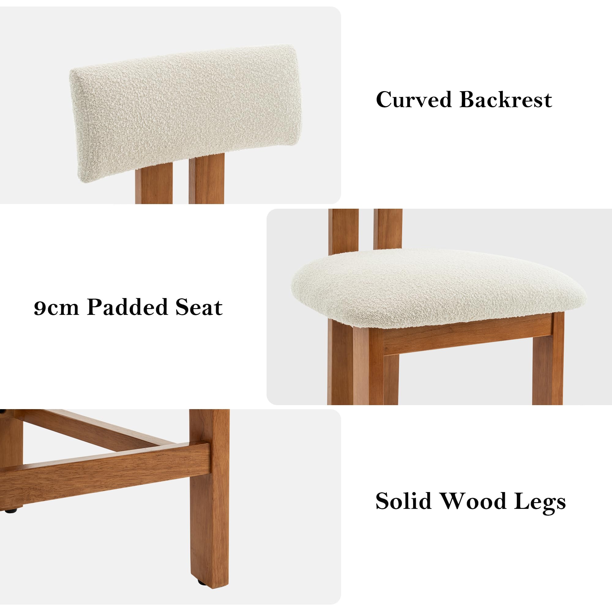 younturn Retro Mid Century Bar Stools Set of 2, Comfort Padded Boucle Upholstered Seats Breakfast Barstools with Backrest