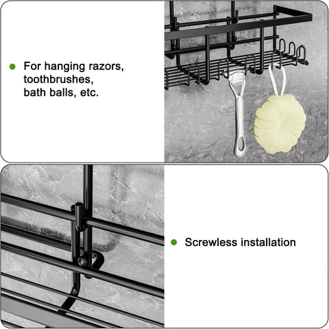 RUIHANDA 2-Tier Shower Caddy Hanging, Shower Caddy No Drilling, Black
