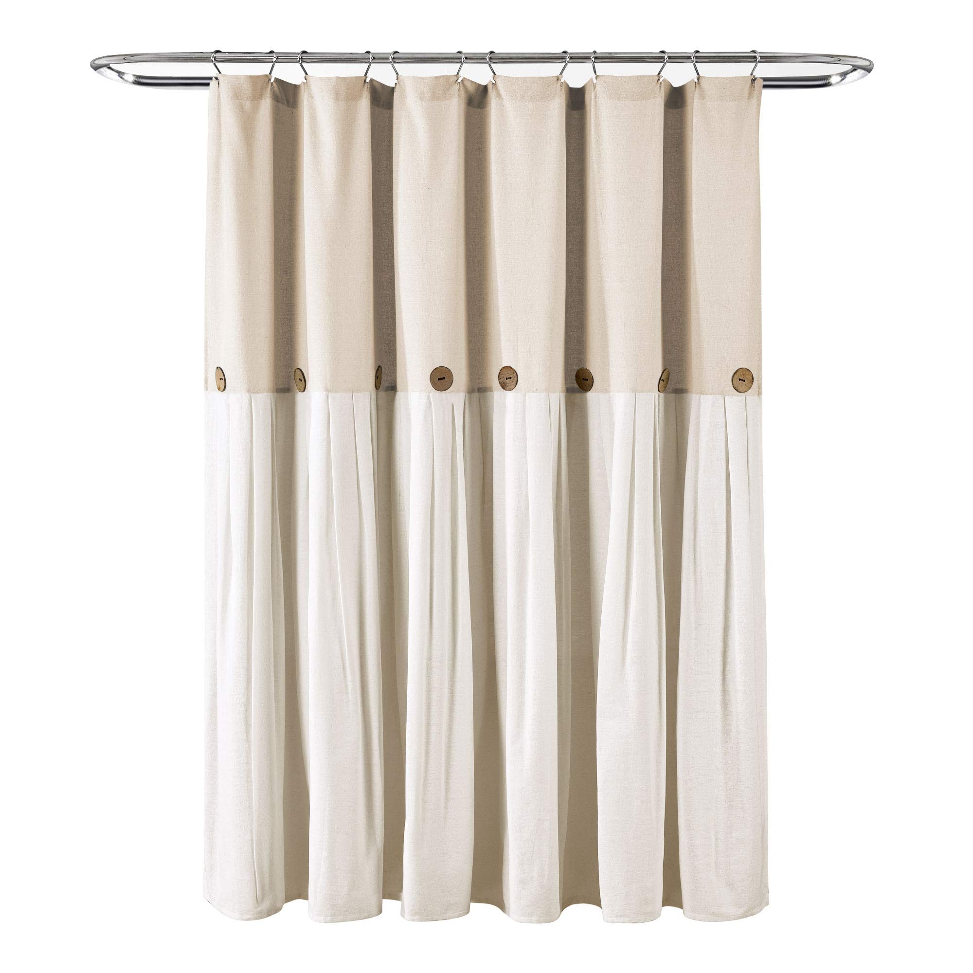 Lush Decor Linen Button Shower Curtain, 72 in x 84 in (Wide x Long)