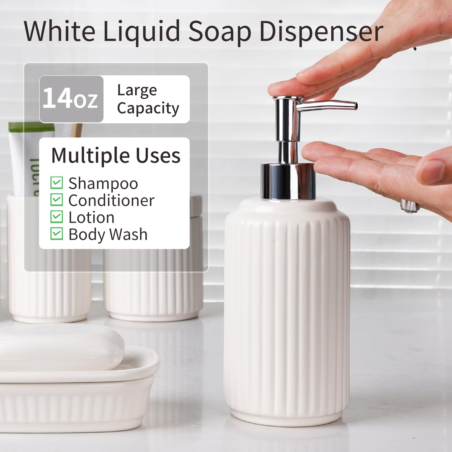 Bathroom Accessories Set 5PCS, Ceramic White Bathroom Accessory Set, Classic Design Bathroom Accessories Sets Complete