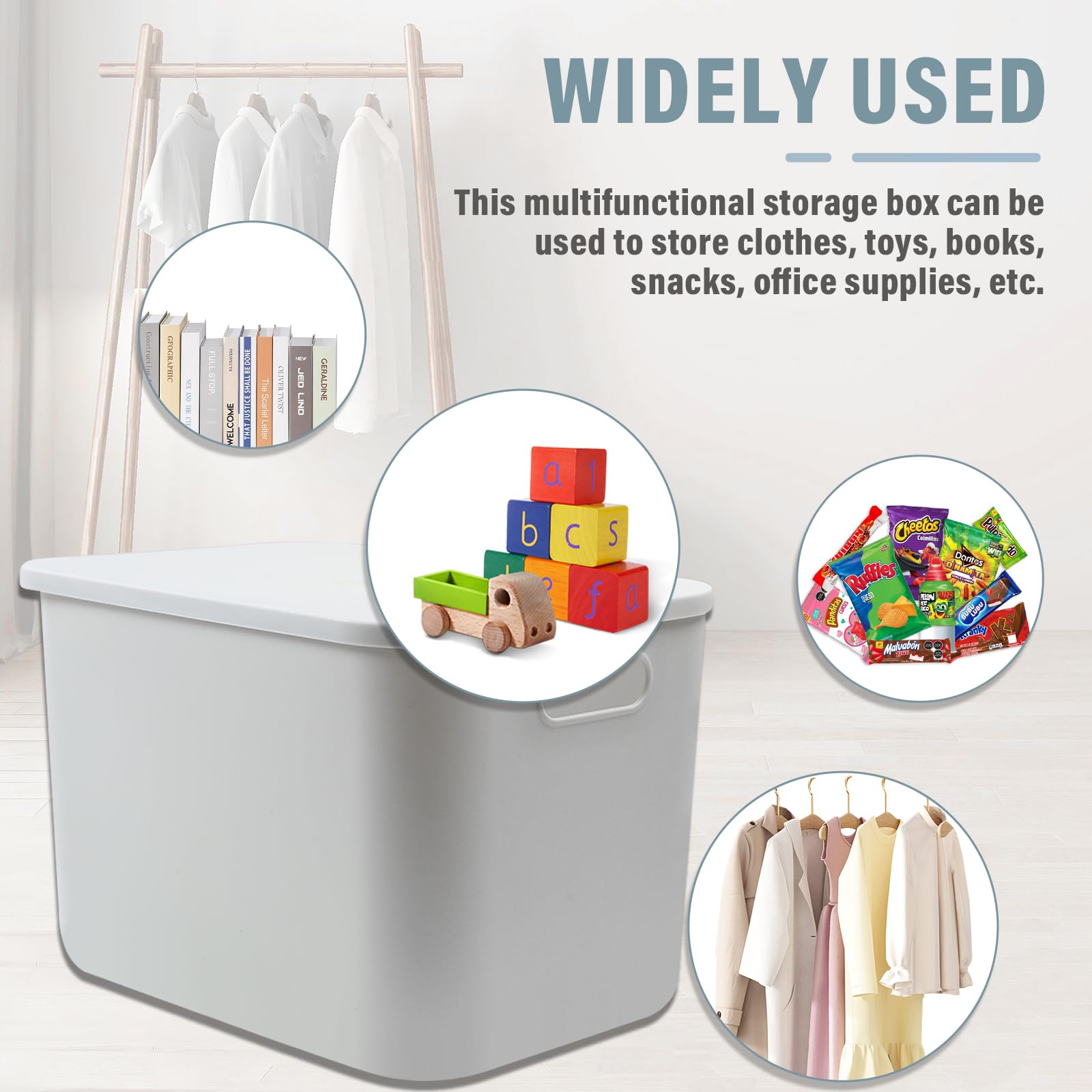 MaxEarn 4Pcs Plastic Storage Boxes with Lids, 23L Stackable Storage Baskets with Handles, 37x26x24cm Cupboard Organiser
