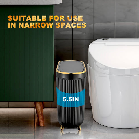 SULIFEEL Bathroom Trash Can with Lid, 3.2 Gallon/12L Black