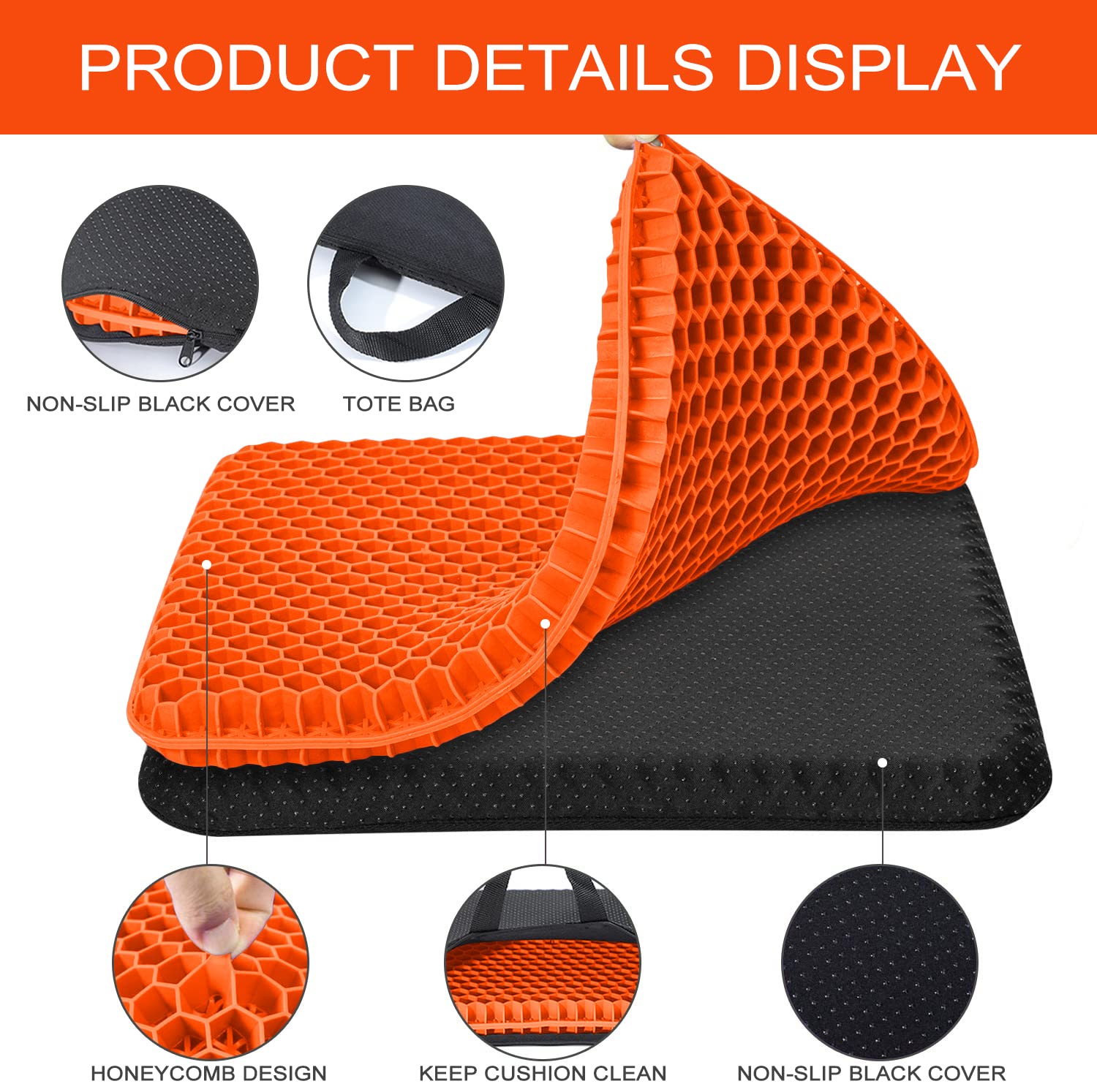 Fzitiy 2024 NewLarge Gel Seat Cushion, Breathable Honeycomb Design Double Thick Egg Gel Cushion with Relieving Pain Pressure for Car Office Home