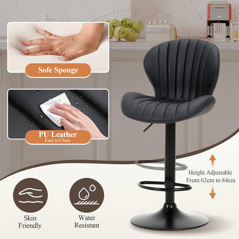 COLAMY Breakfast Bar Stools Set of 2, Modern Swivel Kitchen Bar Chairs, Adjustable PU Leather Upholstered Barstools Counter Height with High Backrest