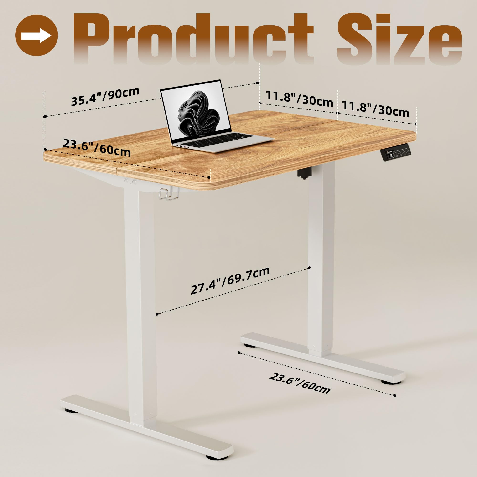 ERGOMAKER Electric Standing Desk 90x60cm, 2 Memory Heights, Light Brown