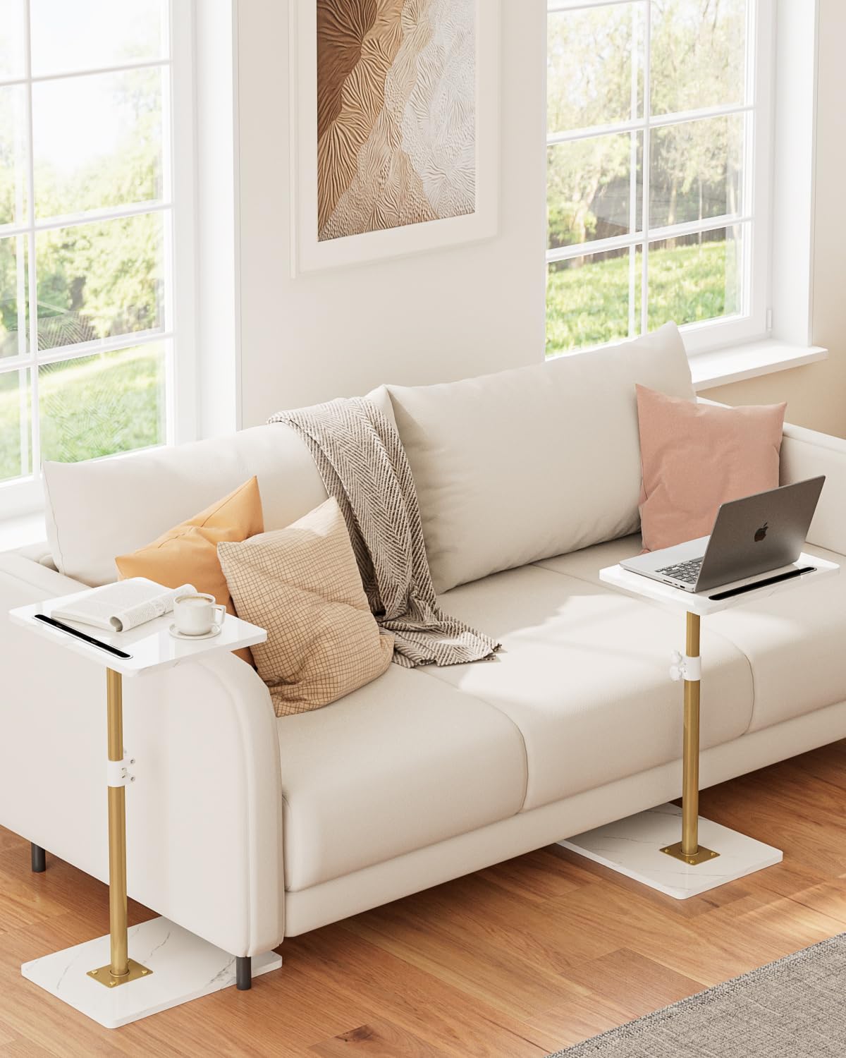 Apetaccat Side Table, C-Shaped Adjustable Sofa Table, 360°Swivel Coffee Tables,40x30x(45-83) cm,Small End Tables Bedside for Living Room