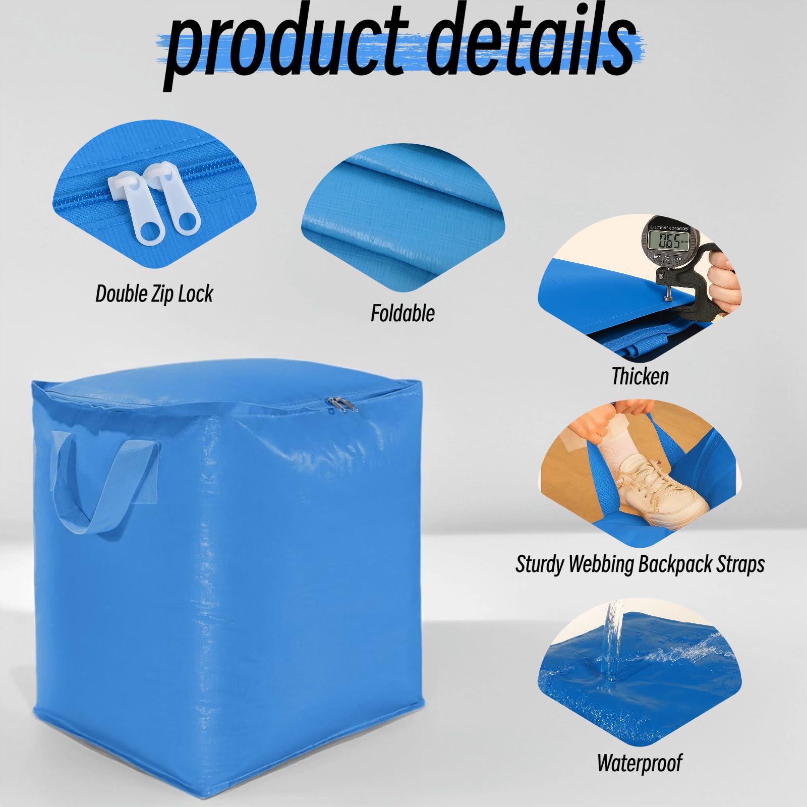 3-Pack 240l Large Moving Bags – Heavy Duty Waterproof Removal Bag with Double Zip Pulls,Ideal for Moving, College Dorms, Loft Storage