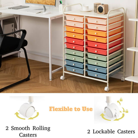 GiantexUK 20 Drawers Storage Trolley, Multipurpose Mobile Rolling Cart with Lockable Wheels