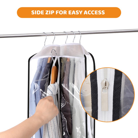 4 Pack Clear Garment Bags 40" with 10" Gusset for Coats, Suit, Jackets