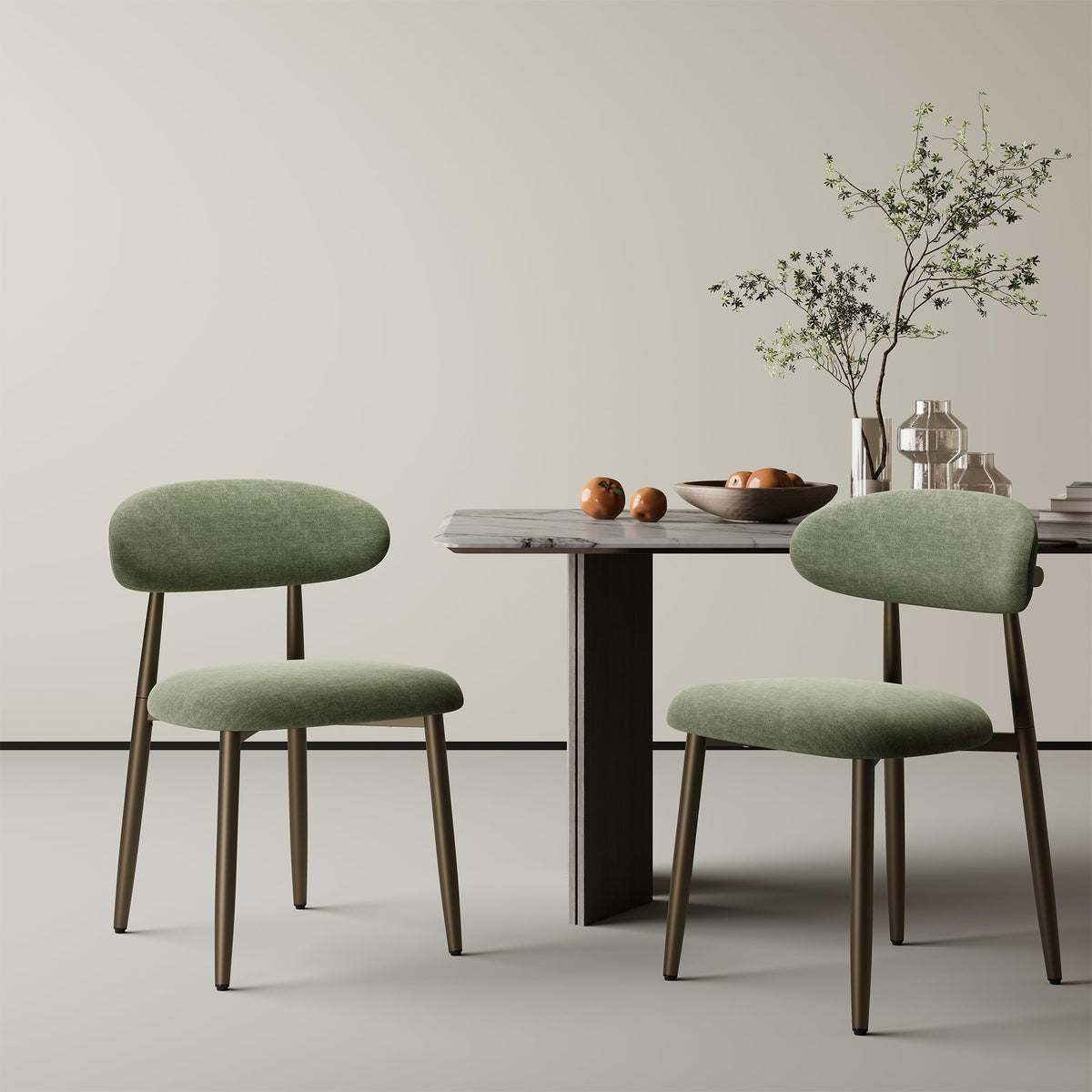 Dining Chairs Set of 2, Upholstered Dining Room Chairs with Ergonomic Curved Backrest, Metal Frame Kitchen Chairs