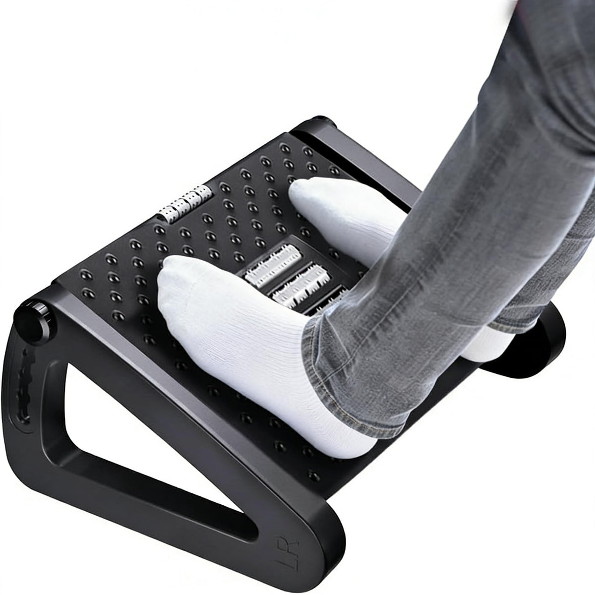 Office Foot Rest - Adjustable Height Footrest Under Desk - Ergonomic Foot Stool with Large Roller Massager for Improved Posture/Pressure