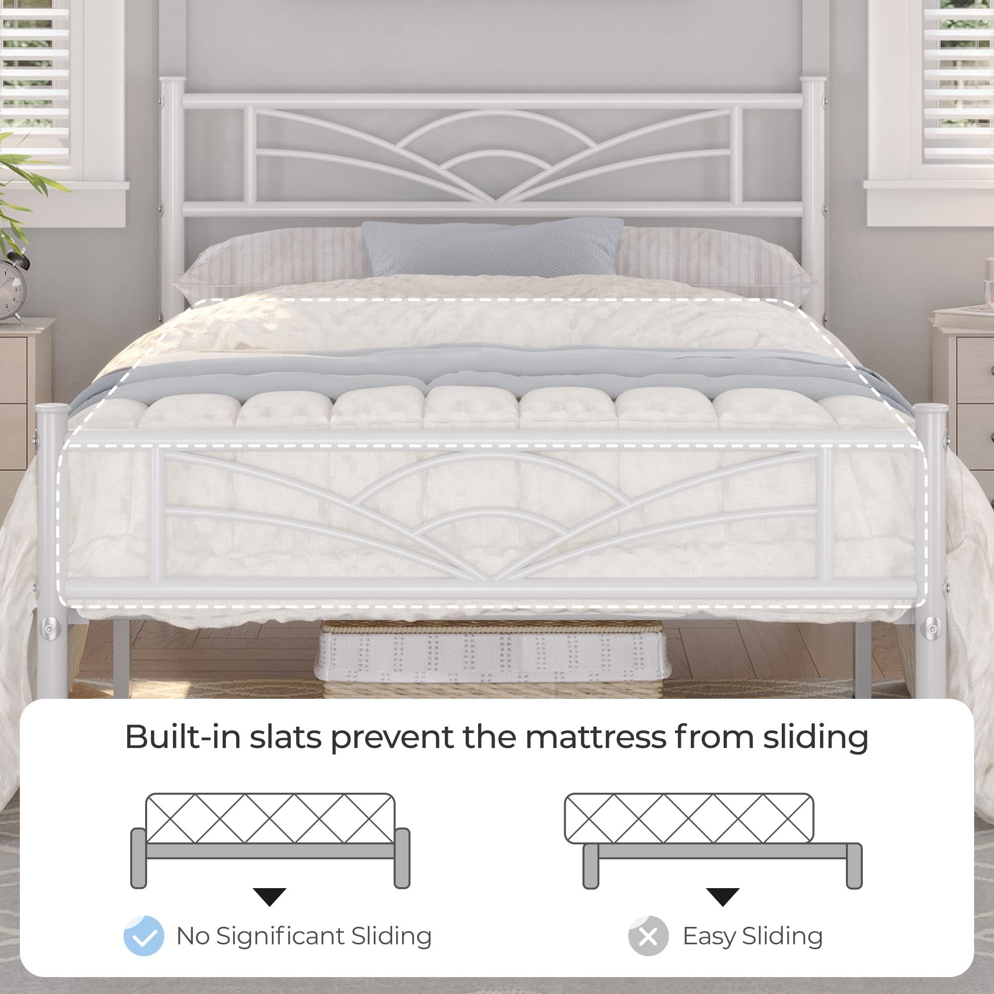 Yaheetech 3ft Single Metal Bed Frame with Cloud-inspired Design, White