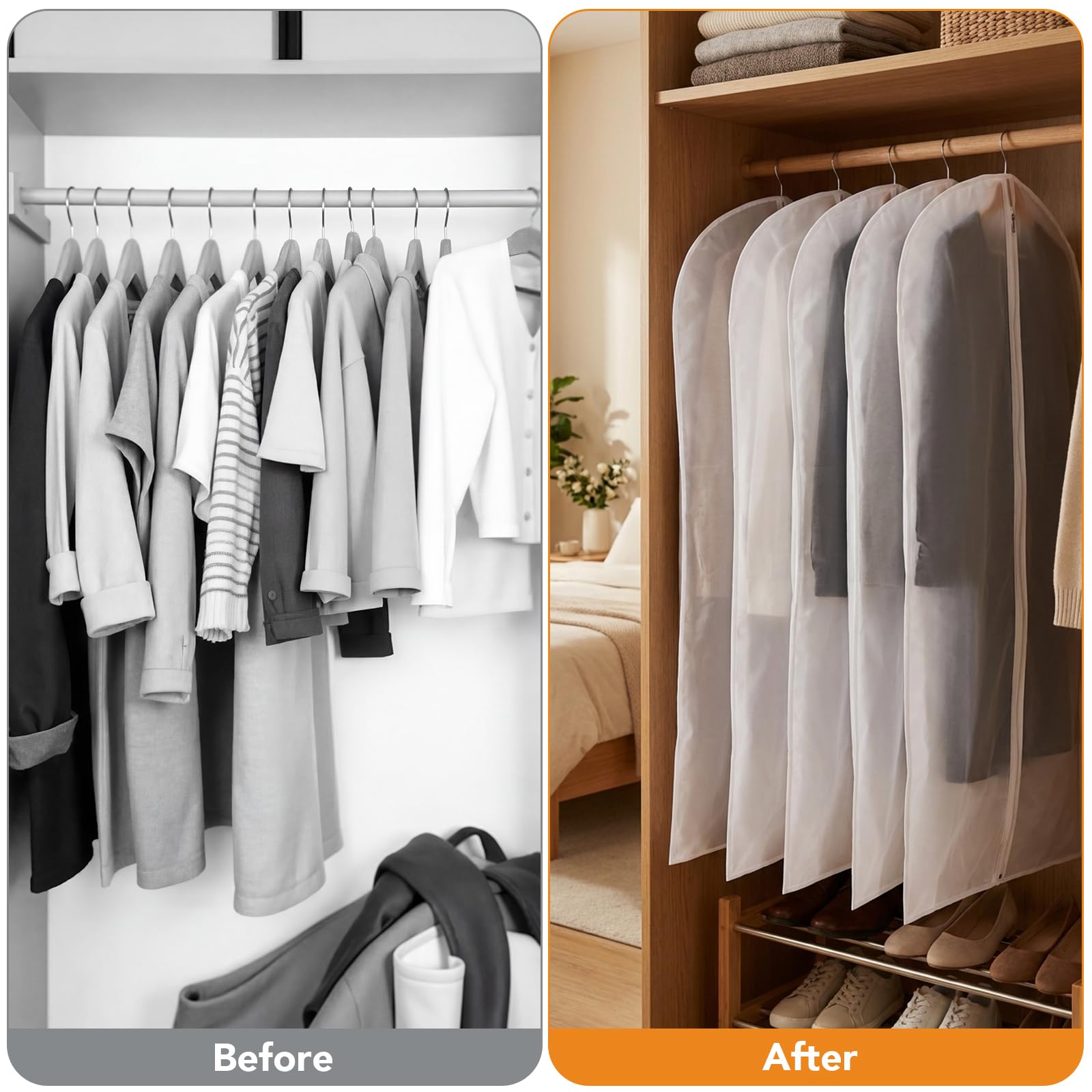 12 Pack Dress Bags Covers Long, 55in PEVA Garment Bags Suit Bags,White Edge