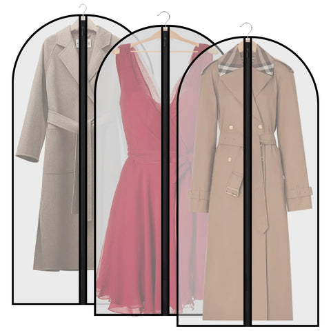 3 Pcs Dress Bags Coverss, 60 x 140cm Long Dress Covers Garment Bags for Hanging Clothes Protector Bag, Waterproof Dustproof Clothes Covers with Zip
